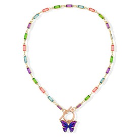 Silver Butterfly Necklaces for Women Rhinestone Choker Necklace Sparkly Colorful Crystal Butterfly Charm Necklace Party Prom Jewelry Gift for Girls