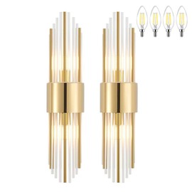 Ondersley Gold Sconces Wall Set of 2, 2-Light Modern Brushed Titanium Gold Wall Sconce, Gold Vintage Crystal Wall Sconce, Modern wall sconces, for Living Room, Bathroom, Vanity, Staircase, Hallway