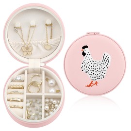 MAYCARI Jewelry Box with Cute Chicken Pattern Design, PU Leather Jewelry Travel Organizer Case-Rings/Earrings/Necklace Storage Box for Women Birthday Mom Friends Her Bridesmaids Girls Gifts