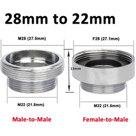 Faucet Water Aerator Adapter, Brass Tap Water Filter Aerator Connector, 28mm to 22mm NPT Thread Adapter (Male to Male)