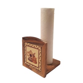 Portarotolo in legno e ceramica con decorazione 13x20 cm