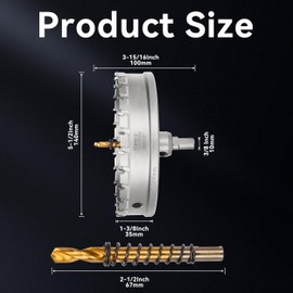 Henvo Hole Saw 5-1/2" (140mm) Heavy Duty Carbide with 2 Pilot Drill Bits - Metal Hole Cutter Cuts Stainless Steel, Iron, Copper, Brass, Plastic