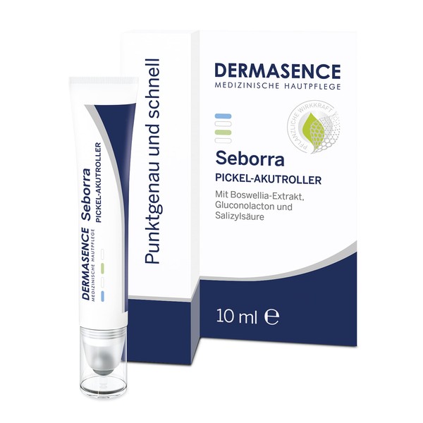 DERMASENCE Seborra Pimple Acute Roller - Anti-Pimple Pen - Inflammation Regulating Gel for Individual Impurities or Blackheads - Self-Disinfecting Stainless Steel Ball - Especially Hygienic - 10 ml