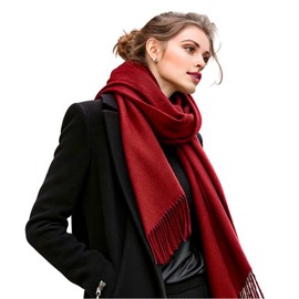 LA FERANI Women's Cashmere Scarf Autumn Winter 185 x 65 cm Cashmere Scarf White Black Pashmina Stylish Elegant Wool Scarf Wool Plain Colour Women's Scarf, dark red