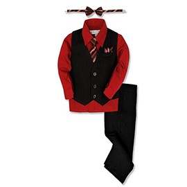 Johnnie Lene JL40 Pinstripe Boys Formal Dresswear Vest Set (6, Black/Red)