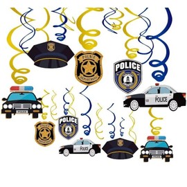 GAKA FAVOR Pack of 25 Swirl Decorative Police Spirals Garland Foil Ceiling Hanger Police Blue Gold Silver Spiral Decoration for Boys Birthday Party Decoration