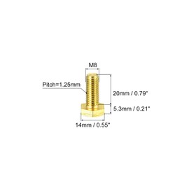 sourcing map Pack of 5 Hexagon Bolts, Brass, M8 x 20 mm, Full Thread Quality, 4.8 Solid Brass Hexagon Head Screws, Machine Screws