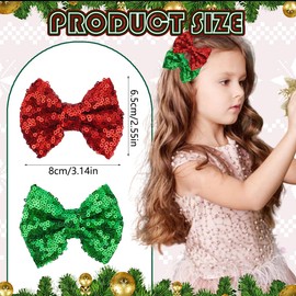 4Pcs Christmas Hair Bow Clip Red Green Sparkly Glitter Sequins Bow Hairpin Ribbon Bows Hair Barrettes Hair Accessories for Women Girls Wedding Christmas Xmas Birthday Party Headwear