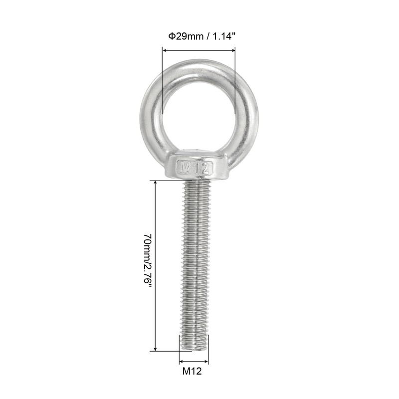 PATIKIL M12 x 70mm Lifting Shoulder Eye Bolt, 2Pcs 304