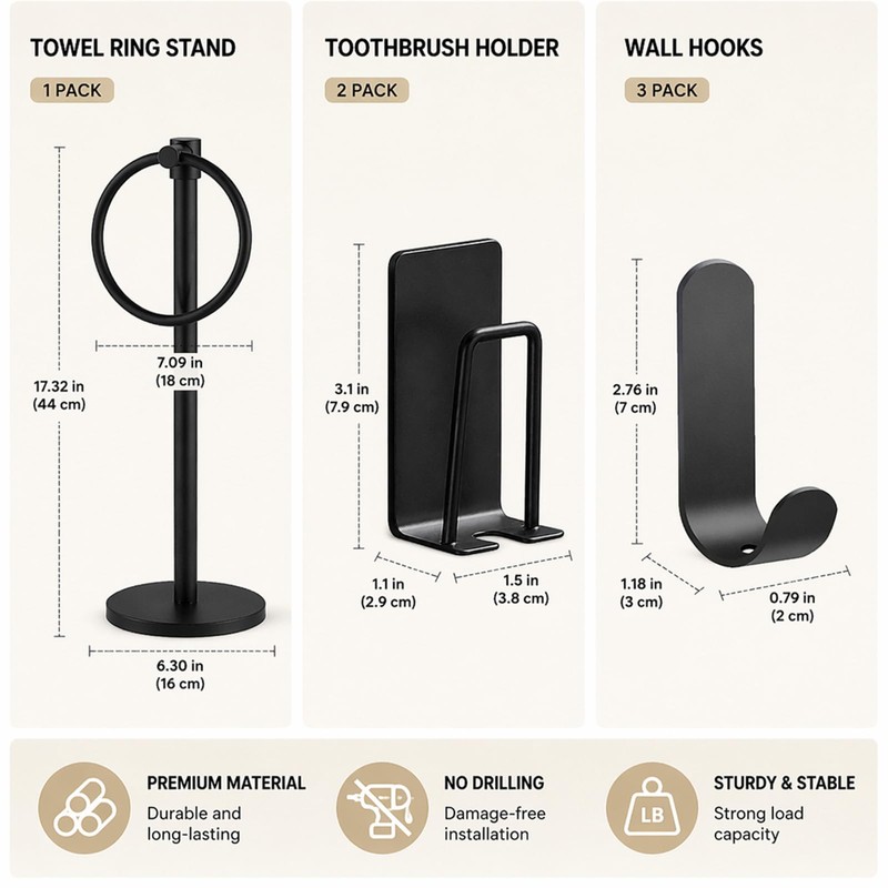 Bathroom Organizer Set - Towel Stand - Toothbrush Holder -