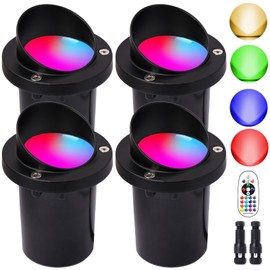 EAGLOD RGB Low Voltage Landscape Lights Color Changing 10W Outdoor In-Ground Lights with Connectors, LED Well Lights 12-24V Landscape Lighting Waterproof for Garden Pathway Yard Fence 4 Pack
