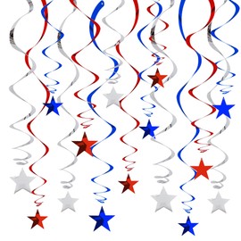 BEISHIDA Red Blue Silver Star Hanging Swirl Decorations,July 4th Hanging Party Supplies for July 4th Graduation Wedding Baby Shower Birthday Decorations,Pack of 15
