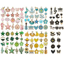 Naapesi 100 Pieces Charms Pendant Set, Bulk Jewellery Making Pendants, Enamel Pendant Flowers, Jewellery Making Charms, DIY Bracelet Charms, for Necklaces, Crafts, Alloy Steel, No Gemstone