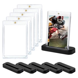 35PT Magnetic Trading Card Holders, 6 PCS Clear Card Holders with Display Stand, Hard Protective Game Card Storage Case, Collectible Card Holder Stand, Magnetic Card Display Case, Baseball Sports Card