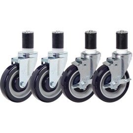 SES Brand 5" Stem Caster Set, Durable Polyurethane Wheels, for Food Prep Tables with 1-1/2" ID Tubing, 2 Swivel & 2 Locking