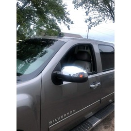 ECOTRIC Chrome Pair Half Mirror Covers Compatible with 2007-2014 Chevy Silverado GMC Sierra Tahoe Avalanche Suburban Yukon Escalade ESV Left & Right Side View Upper Mirror Caps