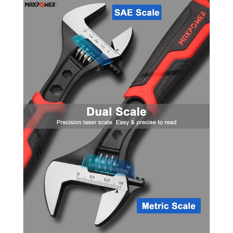 MAXPOWER 8 Inch Adjustable Wrench, 3-in-1 CR V Steel Spanner