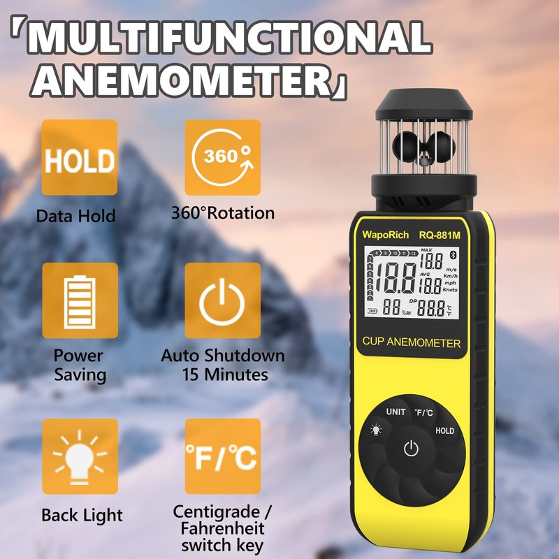Pocket Anemometer RQ-881M Handheld Anemometer Update Wind Meter with 360°