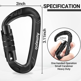 AUMAYCO Auto-Locking Carabiner Clips Black 2PC of 12KN (2697 lbs), Lightweight and Heavy Duty Carabiners for Outdoor, Hiking, Hammock, Swing, Gym, Keychains, Dog Leash and More