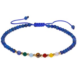 Jewever 7 Chakra Ankle Bracelets for Women Beach Foot Healing Crystals Lava Rock Essential Oils Diffuser Worry Stone Energy Balancing Meditation Yoga gifts (lapis lazuli)