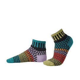 Solmate Socks Mismatched Quarter Length Socks for Women/Men, USA Made with Recycled Yarns; Artichoke Large