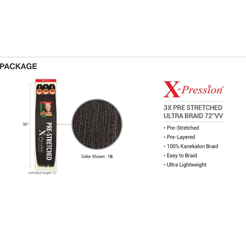 Outre Braids X-Pression Kanekalon 3X Pre Stretched Ultra Braid 72"