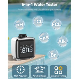 Pawfly 6 in 1 Digital Water Testing Kit, Digital Hot Tub Water Tester, Digital Pool Water Tester for pH, Total Chlorine, Free Chlorine, Total Alkalinity, Cyanuric Acid & Bromine, Digital Pool Test Kit