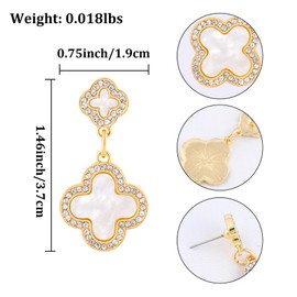 Gold Clover Earrings for Women, Elegant Dangle Lucky Four Leaf Clover Earrings with Shining Cubic Zirconia Mother of Pearl Flower Statement Earrings Trendy Jewelry Gift