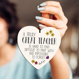 Dorothy Spring Great Teacher is Hard to Find Thank You Inspirational Quote End of Scool Small Appreciation Gift Wooden Heart Sign Plaque