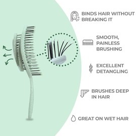Ninabella Organic Detangle Hair Brush for Women, Men & Children - Does not Pull the Hair - Hair Straightening Brushes for Curly, Straight & Wet Hair - Unique Spiral Hairbrush - green