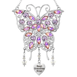 Johiux Grandma's Birthday Gift for Grandma,Butterfly Suncatcher Wind Chime Best Grandma Ever Charm Window Decor,Christmas and Birthday Gifts for Grandma from Grandchildren.