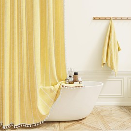 BTTN BTTN 78 Inch Long Shower Curtain - Boho Farmhouse Linen Thick Striped Fabric Shower Curtain Set with Plastic Hook, Tall Rustic Country Modern Luxury Cloth Shower Curtains for Bathroom - Yellow - 72x78