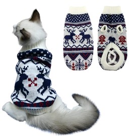 Vehomy Christmas Dog Sweater Xmas Dog Cat Winter Clothes Xmas Kitten Turtleneck Pullover Knitwear with Christmas Tree Reindeers Snowflakes Pattern Puppy Warm Sweater for Kittens Small Dogs XS