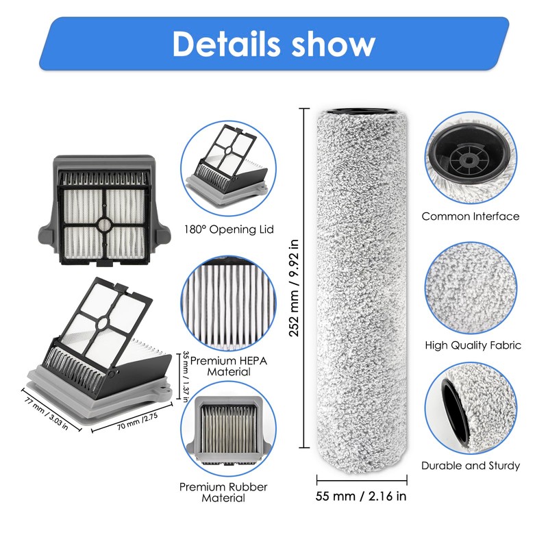 【Version 2, Detachable】(2 Pack) S7 Pro Brush Rollers and HEPA