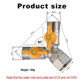 Brass Y-Splitter 3-Way Adaptor Valve 1/2 Inch Y Distributor Valve Shower Adapter for Washer, Bathroom, Kitchen, Garden Hose (8.3 x 7.9 cm)