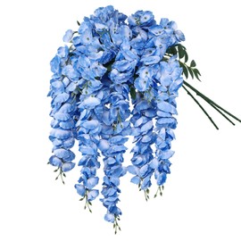 Lcuasc 4pcs Artificial Wisteria Flowers 37in Fake Wisteria Rattan Hanging Garland Silk Flowers String for Wedding Party Wall Home Decor (Blue)