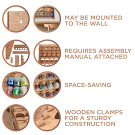 Plydolex Paint Rack Organizer with 60 Holes Suitable for Citadel Paints - Wall-mounted Wooden Paint Storage Rack for Miniature Paint Set - Craft Paint Holder Rack 16x5.2x12.6 inch