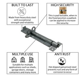 Lockable Sliding Bolt | Brenton Pad Bolt | 200mm / 8 Inch | Hot Dipped Galvanised | Pack of 1