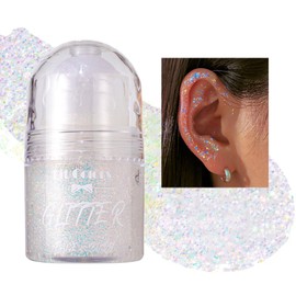 Glitter Gel Roll-On for Hair, Face and Body Glitter Mermaid Festival Glitter Make-Up Rave 25 ml White #01