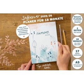 Eine der Guten Appointment Calendar A5 - Study Planner 2025 2026, 18 Month Weekly Planner & Notebook for July 25 to December 26, Softcover Pocket Calendar, White Blue Pink, Climate Neutral, FSC Paper