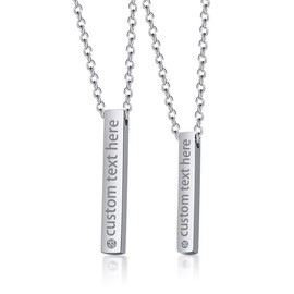 JewelryWe Jewellery, Set of 2 Friendship Chains, Partner Necklaces With Engraving, Stainless Steel Cuboid Stereo Rectangular Pendant Chains, Pair of Necklaces For Men & Women, Silver, Customisable, Stainless Steel