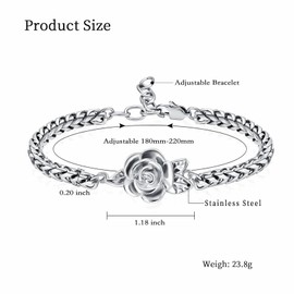 shajwo Cremation Jewelry Rose Flower Urn Bracelet for Human Ashes for Women Girl Adjustable Memorial Keepsake Link Bracelet,Silver