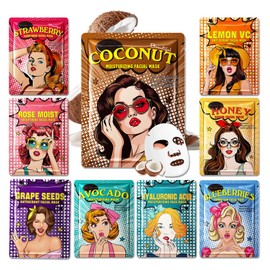 LingHaoLH 9 Pack Variety Facial Sheet Masks Skin Care Set, Hydrating Bulk Sheet Face Masks Skincare Gifts Set for Women Men, Long Lasting Moisturizing Face Mask Skincare for All Skin Type03)