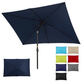 SUNVIVI OUTDOOR 6.5 x 10 Ft Rectangular Patio Umbrella Metal Pole, Outdoor Table Market Umbrella with Crank, 6 Steel Ribs, Polyester Canopy, Navy Blue