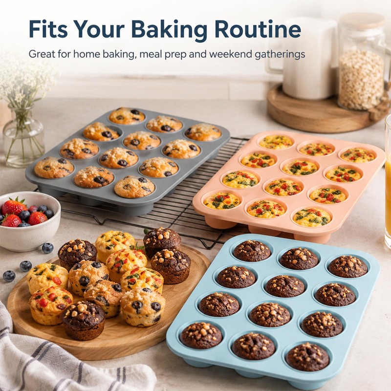 3‑Pack 12‑Cup Mini Silicone Muffin Pan, Non‑Stick Mini Cupcake Baking