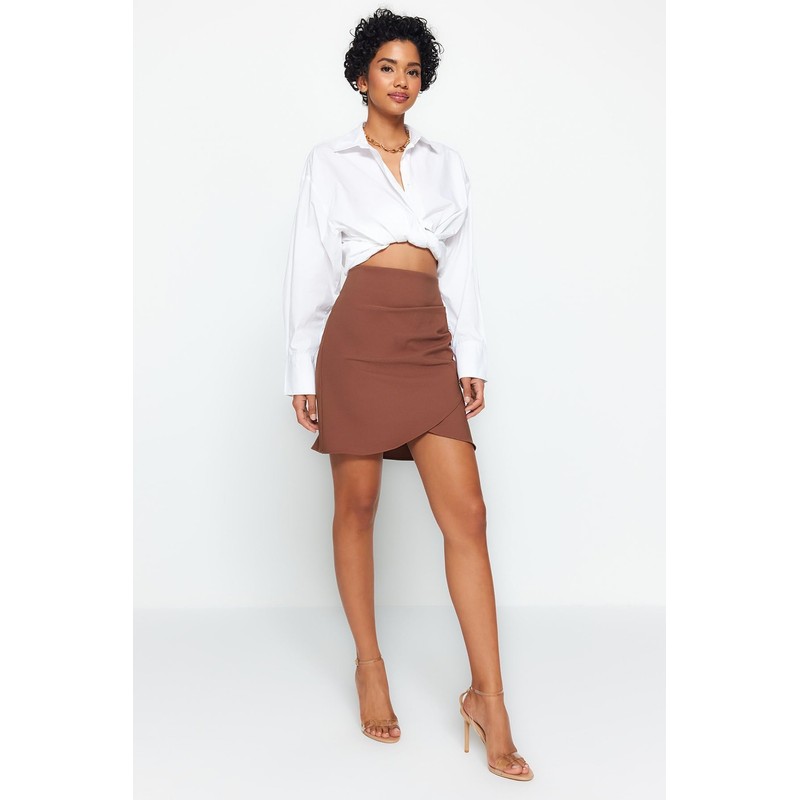 Trendyol Women's Asymmetric Woven Skirt, dunkelbraun