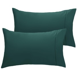 LuxClub Collection Pillowcases 2 Pack - Wrinkle Free Cooling Pillow Cases with Satin Trim - Machine Washable Hotel Bedding Silky Soft - Emerald Standard/Queen