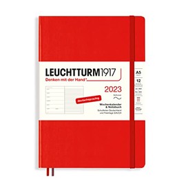 Leuchtturm1917 365690 Weekly Calendar & Notebook Softcover Medium (A5) 2023, 12 Months, Red, German