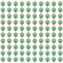 WAY DENG 200 pcs Green Enamel Tiny Heart Alloy Charm Gold Love Pendant Bracelet Earring Making Crafts Valentine's Day Wedding Jewelry DIY 6x8mm