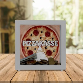 Pizza Box Frame Wooden Money Box with Pizza Motif Funny Piggy Bank to Save on the Next Party Pizza or as a Funny Gift for Pizza Fans